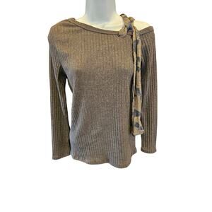 Bibi waffle knit leapord tie sweater pullover top career casual size Small S EUC